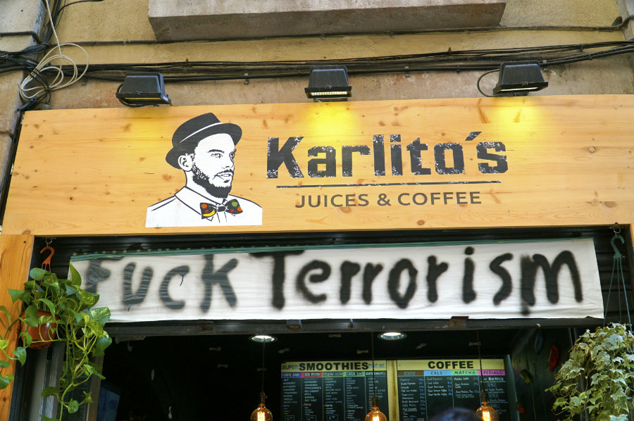 Terrorism sign the day after the Barcelona terrorist attack.