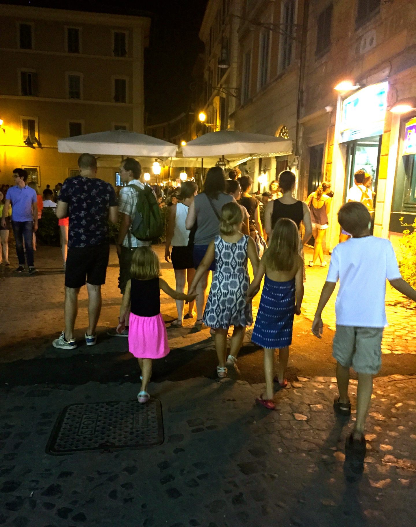 Walking the streets of Rome at night.