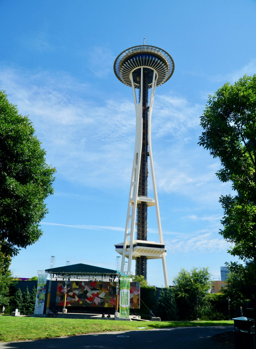 Looking at the Space Needle at Seattle Center