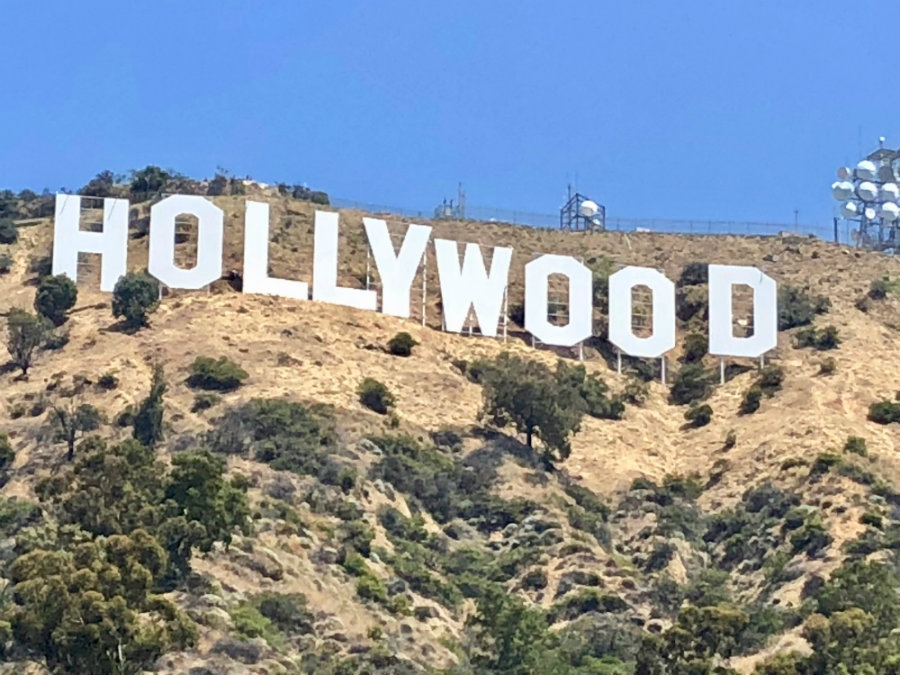 Checking out the Hollywood sign with kids