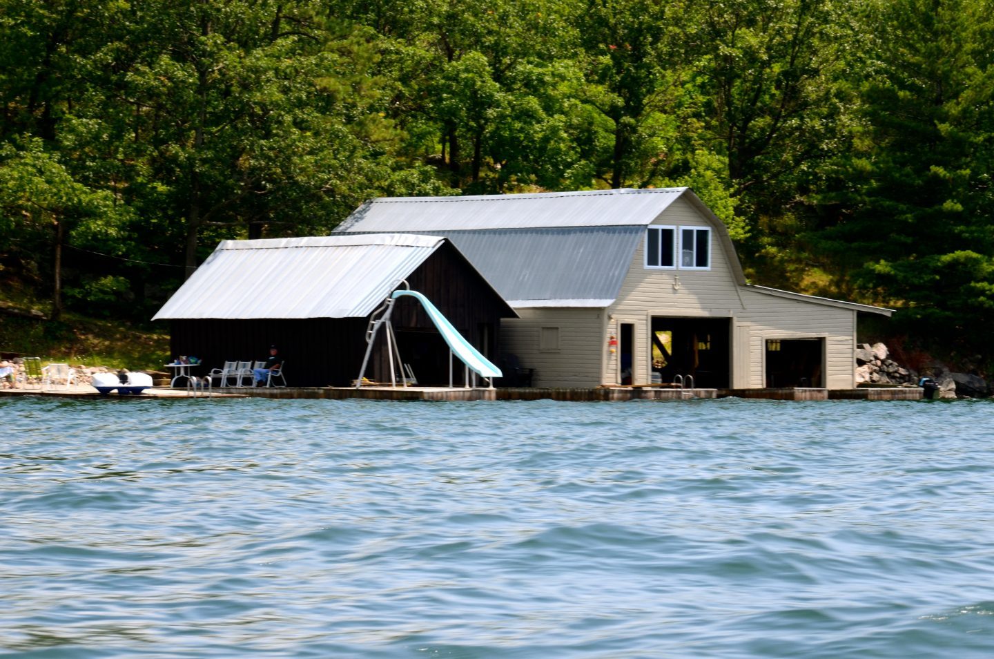 House with a water slide in the Thousand Islands.