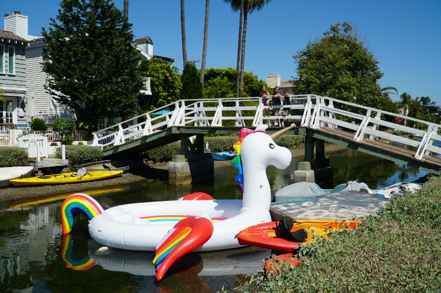 Giant Unicorn float in the Venice Beach canals in Venice Beach, CA