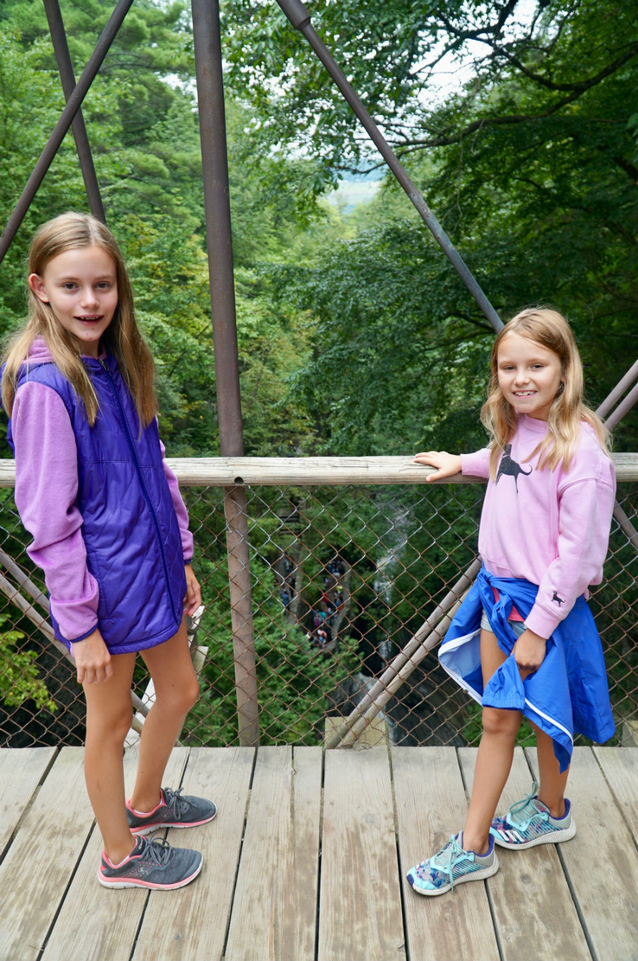 Girls on Suspension Bridge at Watkins Glen State Park