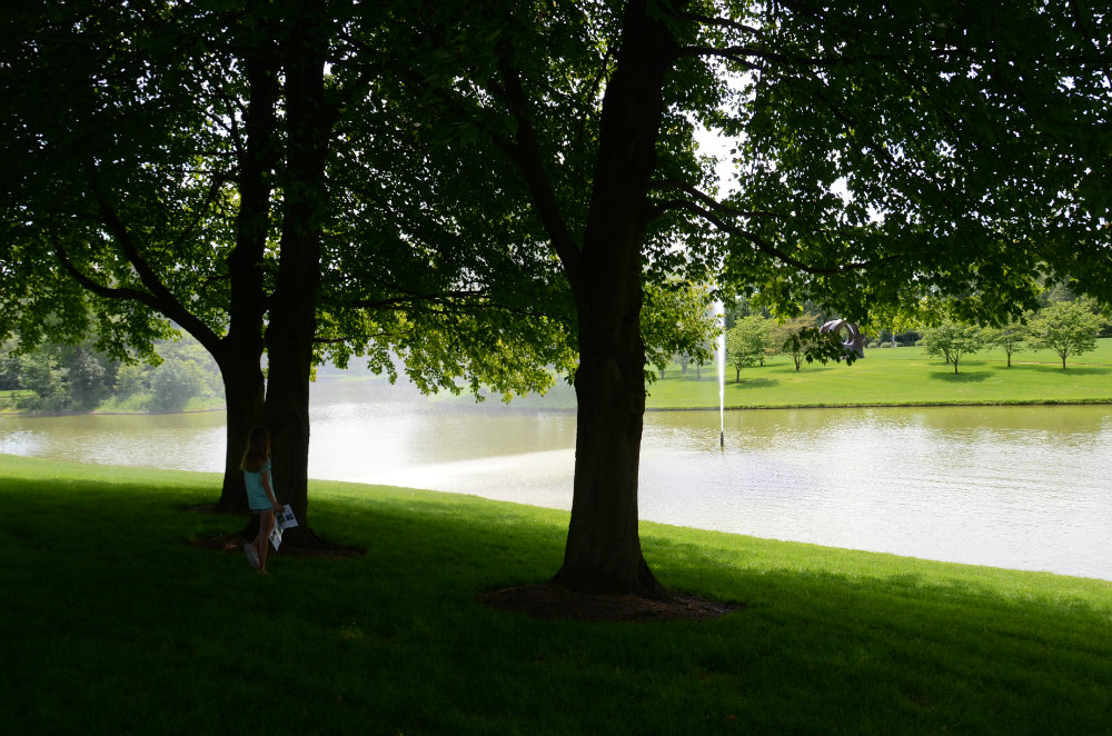 Cpoling off at the fountain at Westchester's art sanctuary at Pepsico headquarters.