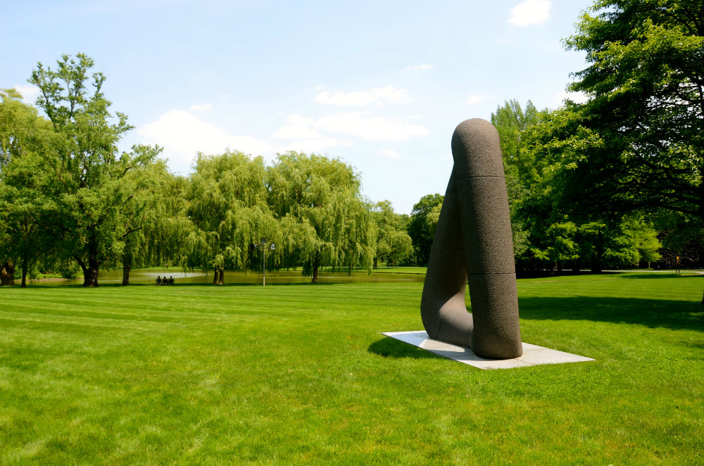 Admiring the sculptures at Westchester's art sanctuary at Pepsico gardens.