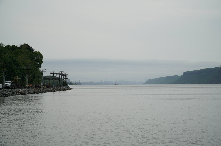 View of the Manhattan skyline from Scenic Hudson Park in Irvington, NY in Westchester