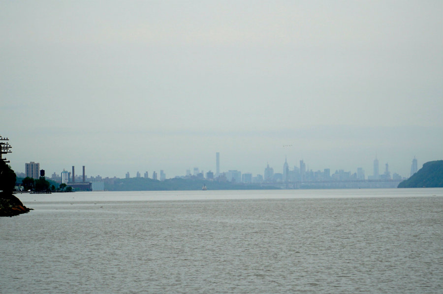 View of the Manhattan skyline from Scenic Hudson park in Irvington, NY