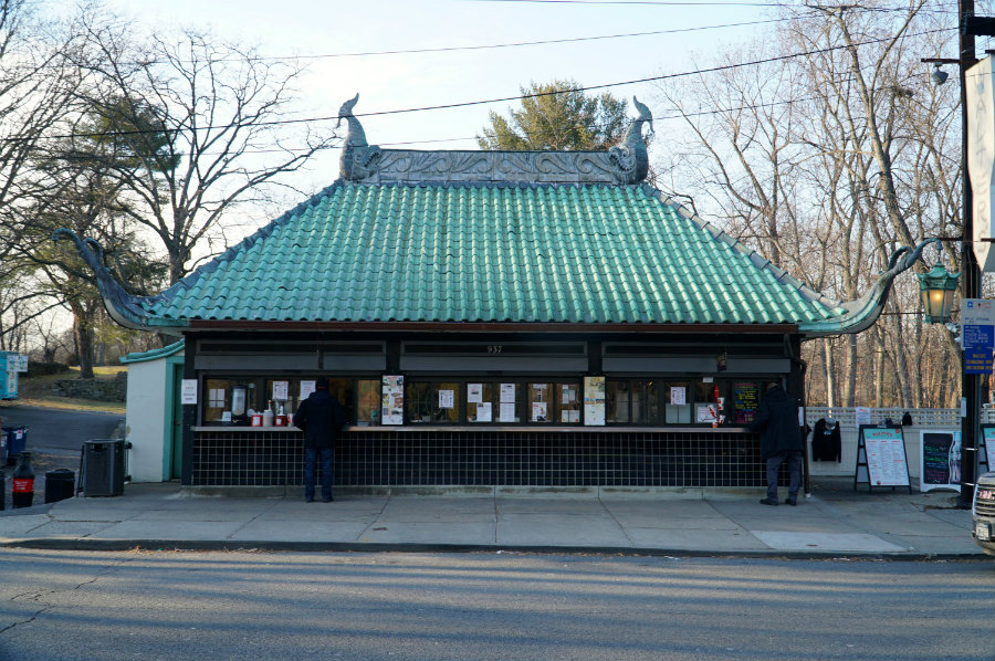 Eating hot dogs at the iconic Walter's Hot dogs in Mamaroneck, NY 