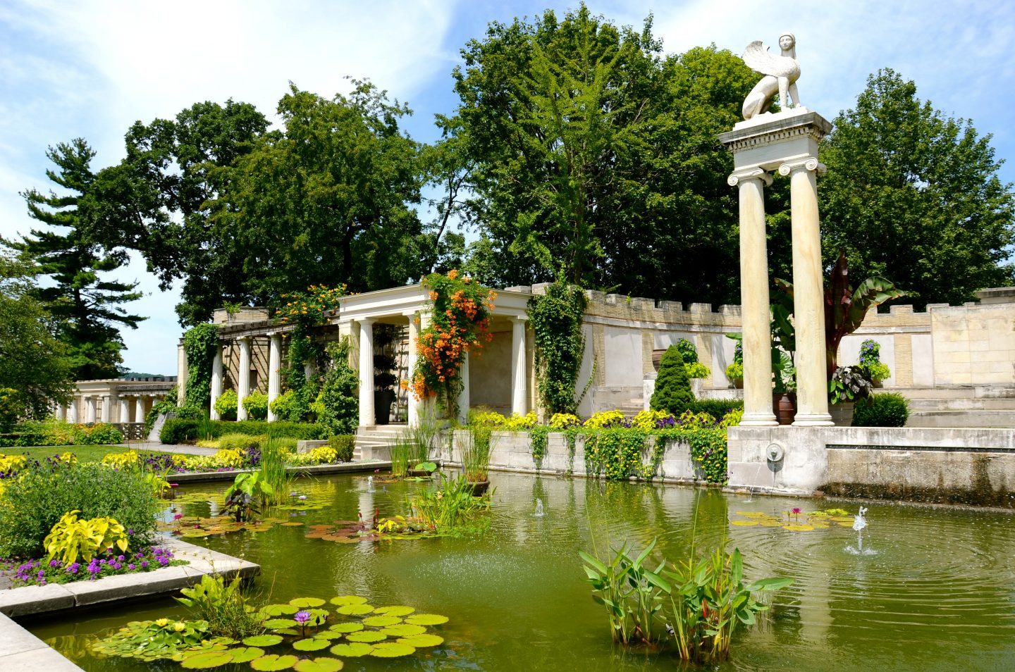 Beautiful lilly pond at Untermyer Park and Gardens in Westchester New York.