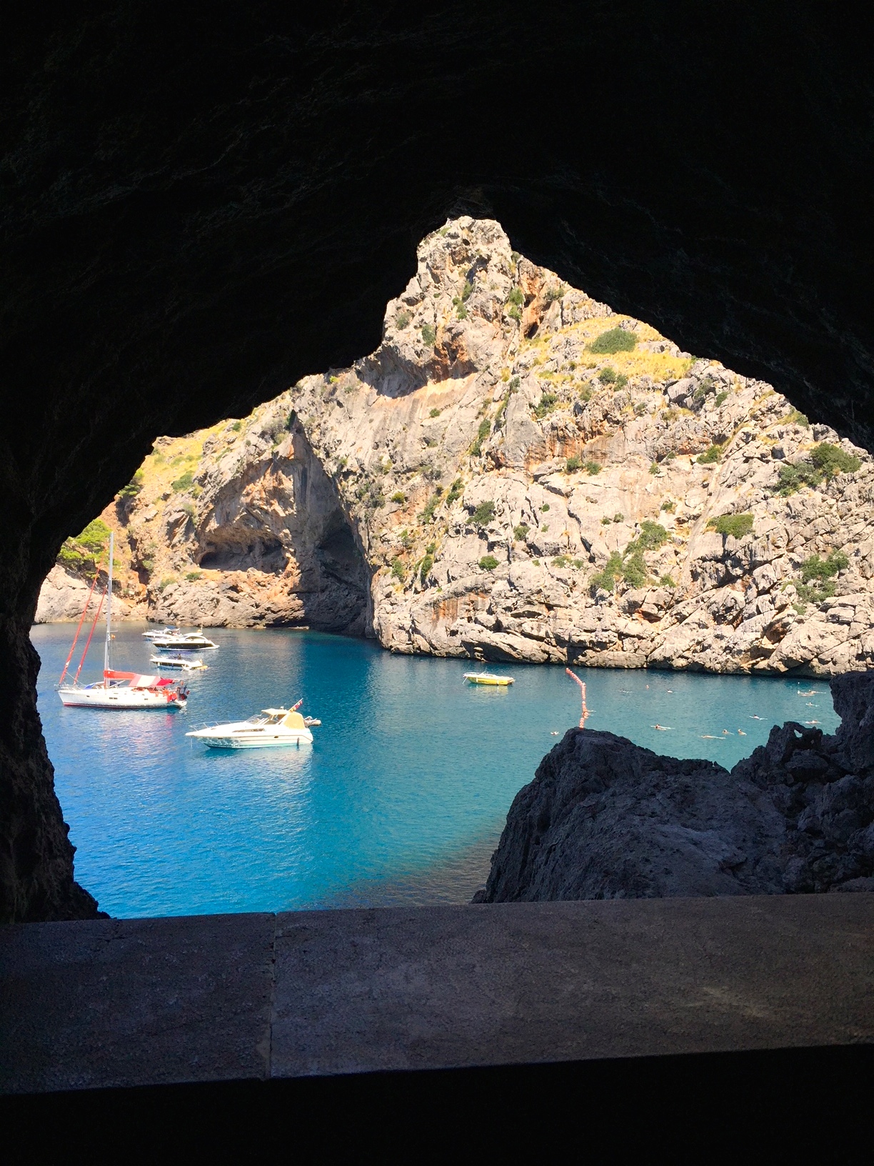 View of water from tunnel in Western Mallorca.