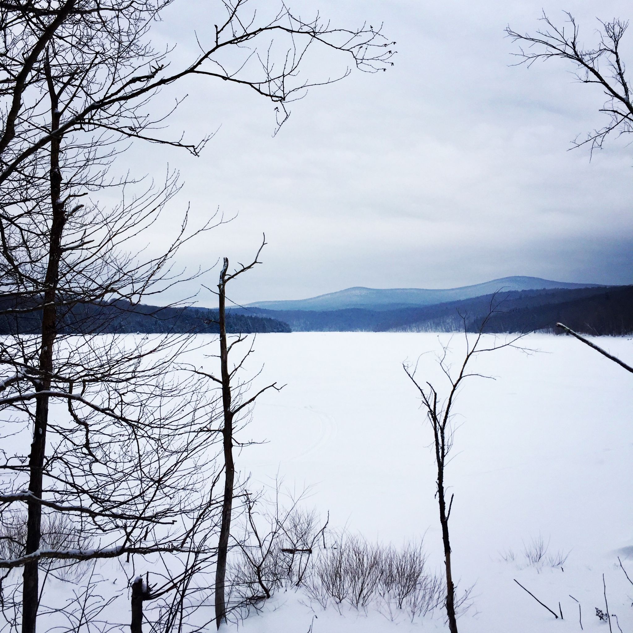 Snow covered Harriman Reservoir in Vermont 