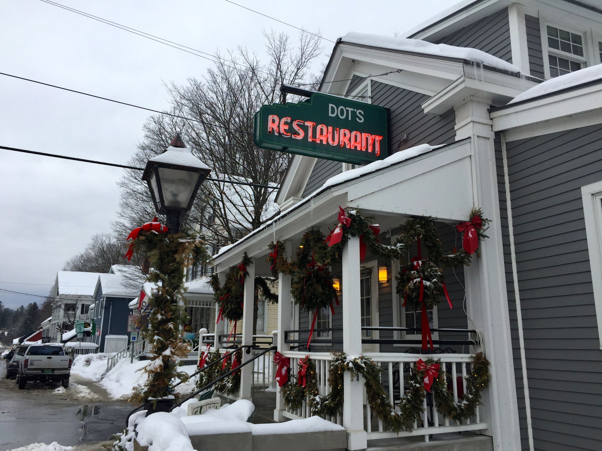 Restaurant with Christmas decor in Wilmington Vermont